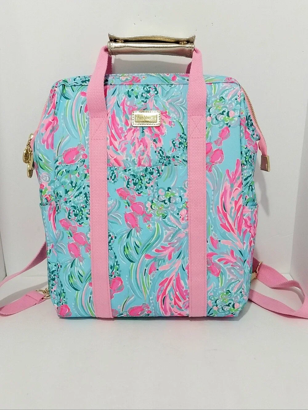 Floral Convertible Backpack Tote - Pink & Aqua by